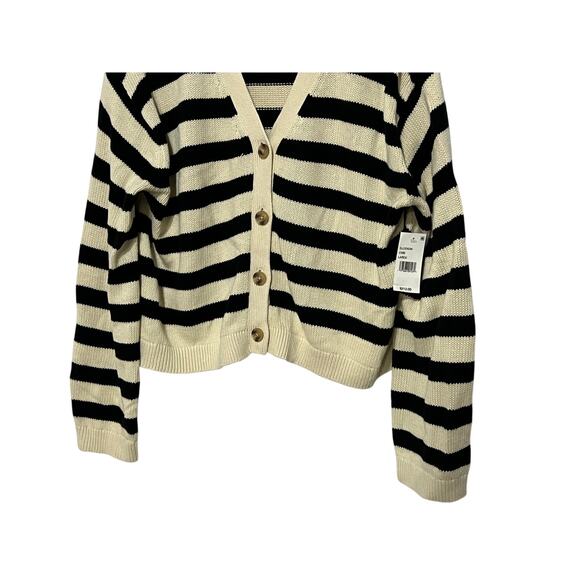 VELVET GRAHAM SPENCER WMNS LARGE ELODIE STRIPE CARDIGAN SWEATER BLACK CREAM NEW - Picture 8 of 14
